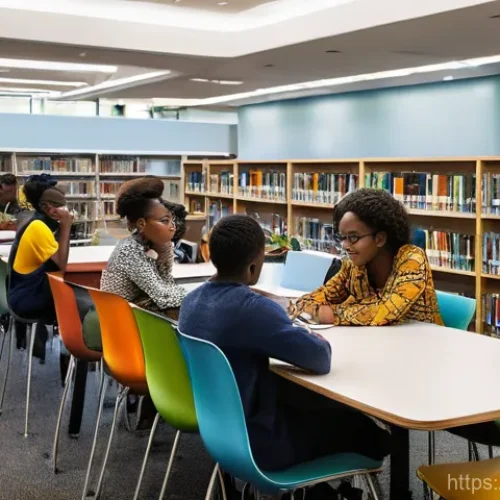 Home 15 아프리카의 영어 사용 현황 - **Prompt:** A vibrant and bustling university library in a modern African city, filled with diverse ...