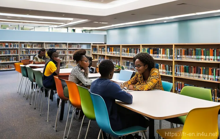 아프리카의 영어 사용 현황 - **Prompt:** A vibrant and bustling university library in a modern African city, filled with diverse ...