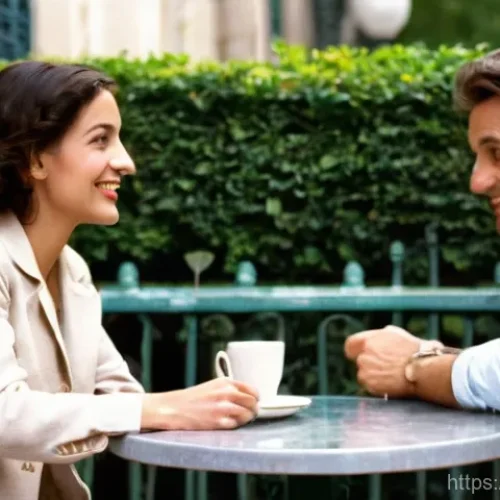 Home 14 영어 표현의 문화적 오해 - **A Lingual Labyrinth of False Friends**
A bustling outdoor Parisian cafe scene, bright and sunn...