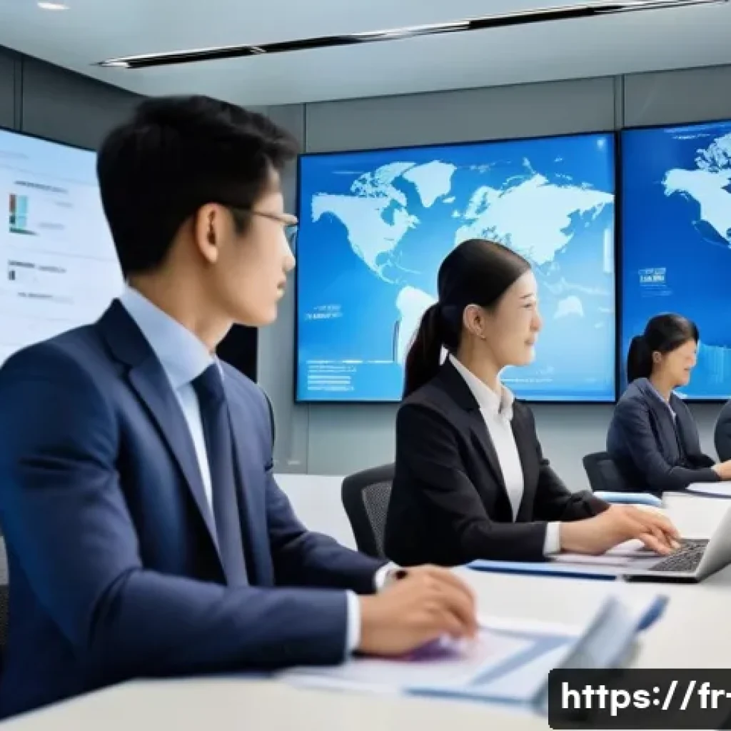 아시아의 영어 보급 - A modern Asian corporate office in Singapore bustling with diverse professionals engaged in a meetin...