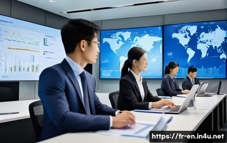 아시아의 영어 보급 - A modern Asian corporate office in Singapore bustling with diverse professionals engaged in a meetin...